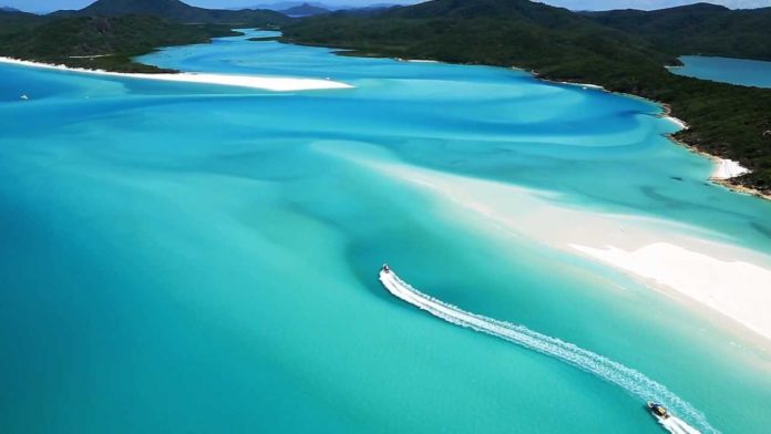 Boating at whitehaven beach